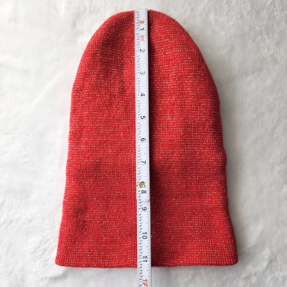 Red Metallic Wool Blend Hat Fleece Lined Beanie‎ Cozy